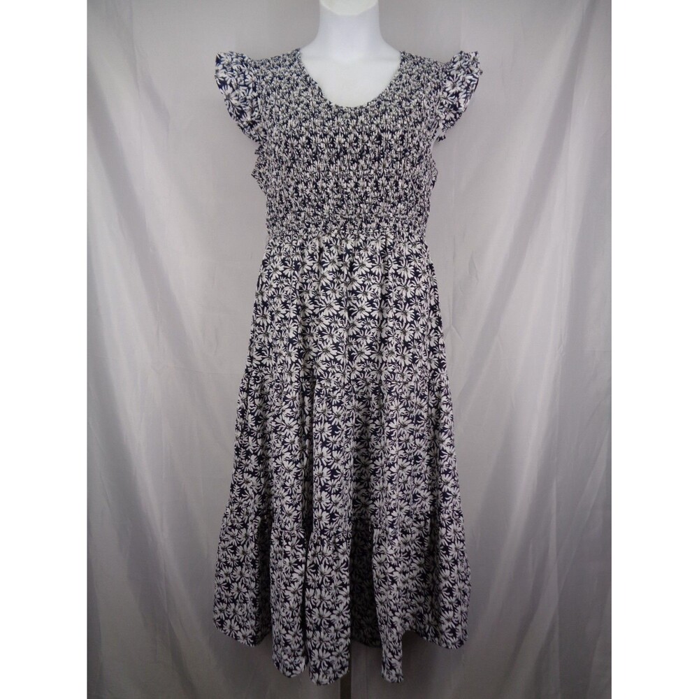Baltic Born Floral Smocked Midi Dress Size Large Tiered Flutter Sleeve